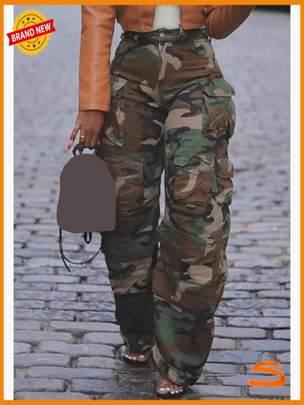 High Waisted Wide Leg Cargo Pants with Pockets, Lightweight Polyester Blend - Picture 7 of 7